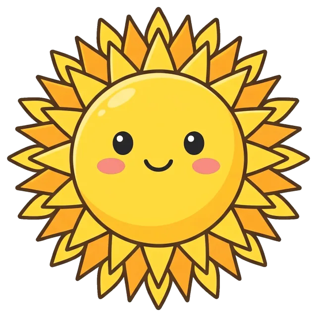 Cute smiling sunshine with rosy cheeks on grey background