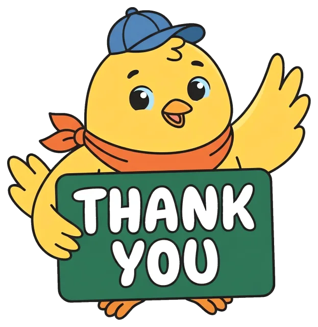 Cute yellow chick holding thank you sign