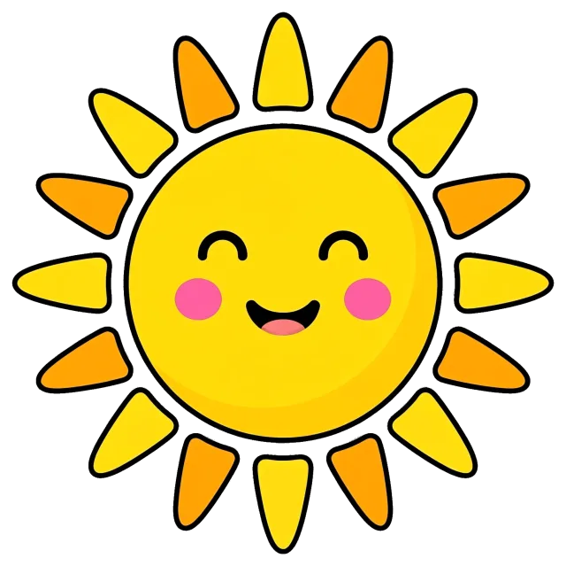 Smiling sunshine with pink cheeks and alternating rays