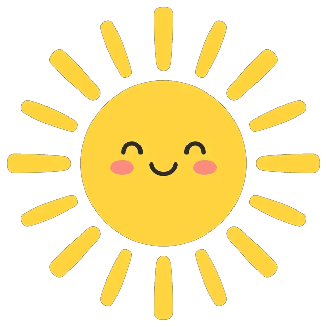 Smiling sunshine with rays and rosy cheeks