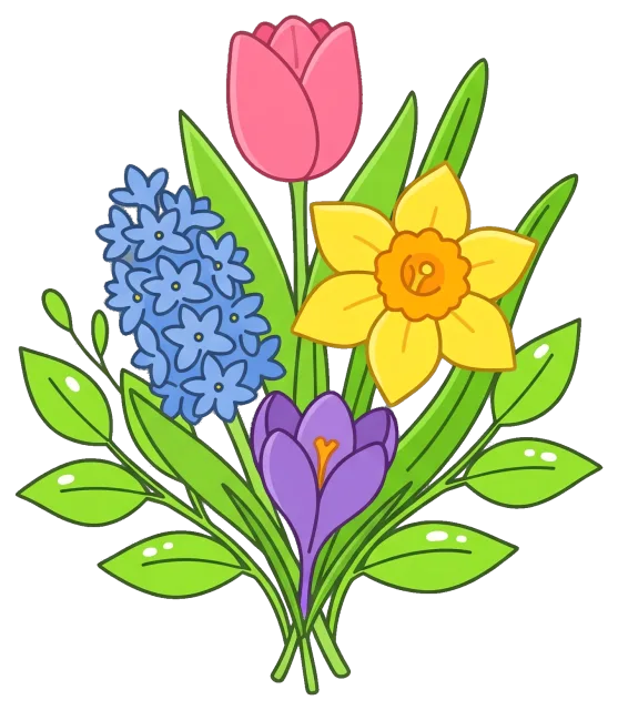 Spring Flowers Bouquet with Tulip, Daffodil, Hyacinth, and Crocus