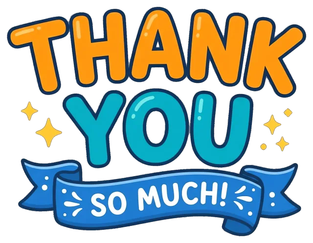Thank You So Much Colorful Text with Blue Ribbon