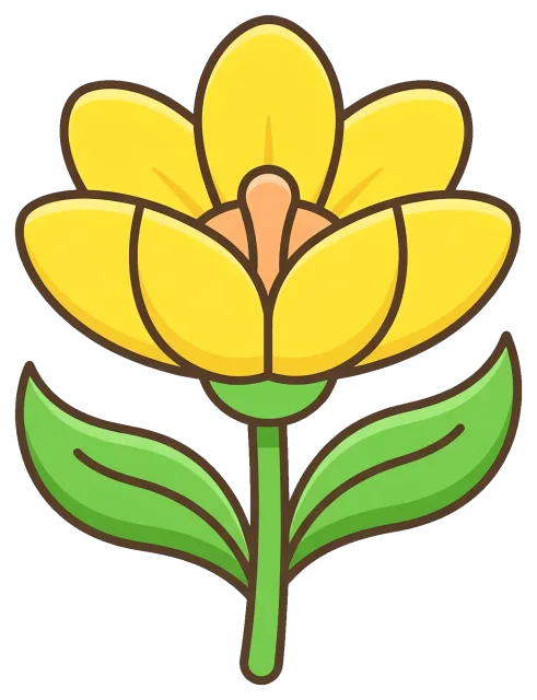 Yellow spring flower with green leaves