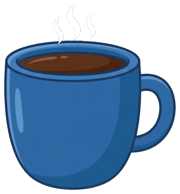 Blue cup of hot coffee with steam