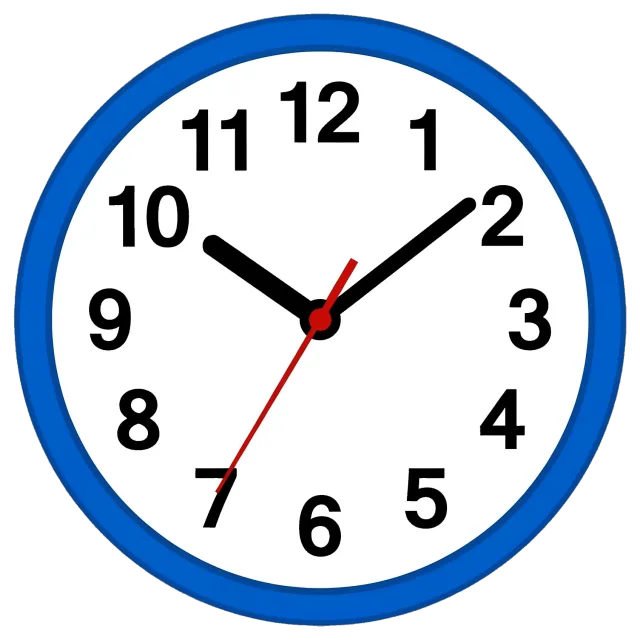 Blue framed wall clock showing 10:10:35