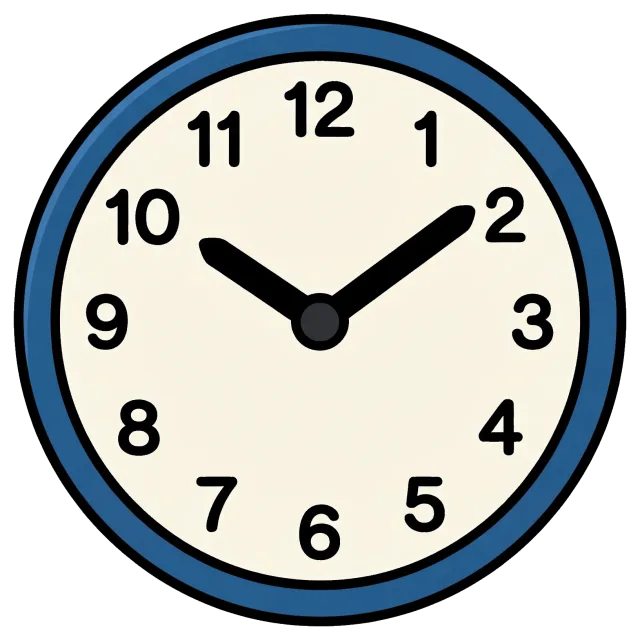Blue rim wall clock showing 10:10