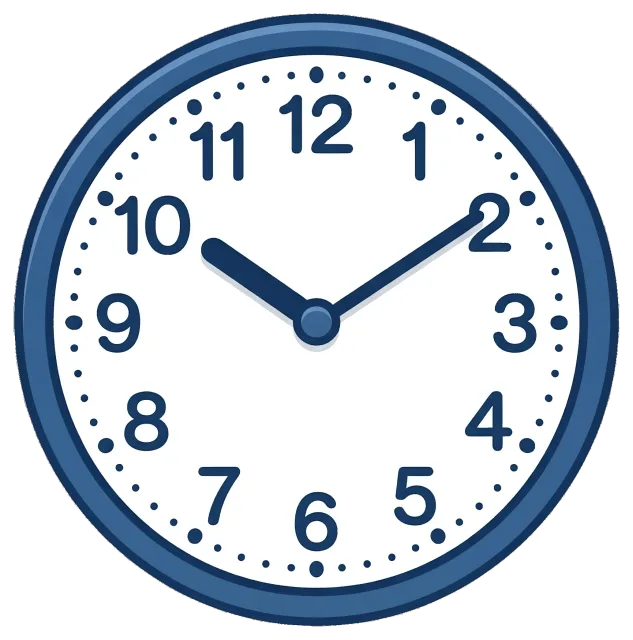 Blue wall clock showing 10:10 time
