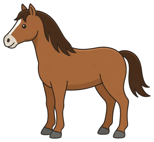 Brown cartoon horse with dark mane and tail