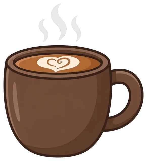 Brown Coffee Cup with Heart Latte Art and Steam