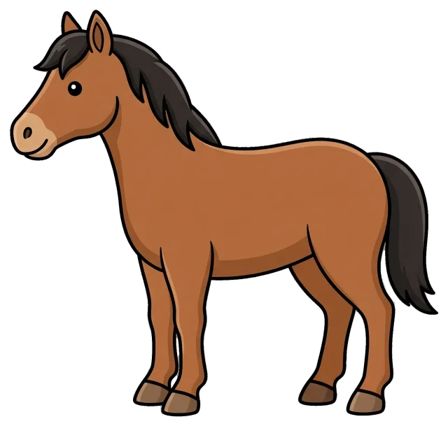 Brown horse with black mane and tail standing sideways