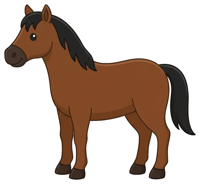Cartoon brown horse with black mane and tail