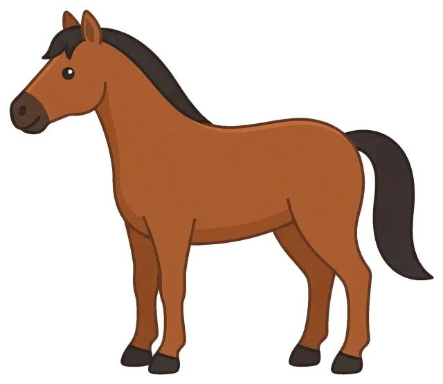 Cartoon brown horse with black mane and tail