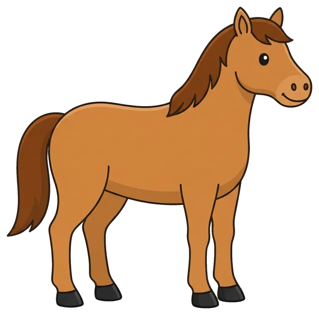 Cartoon brown horse with dark mane and tail