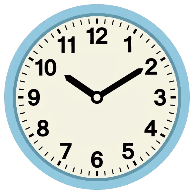 Cartoon clock showing 10:10 with blue frame