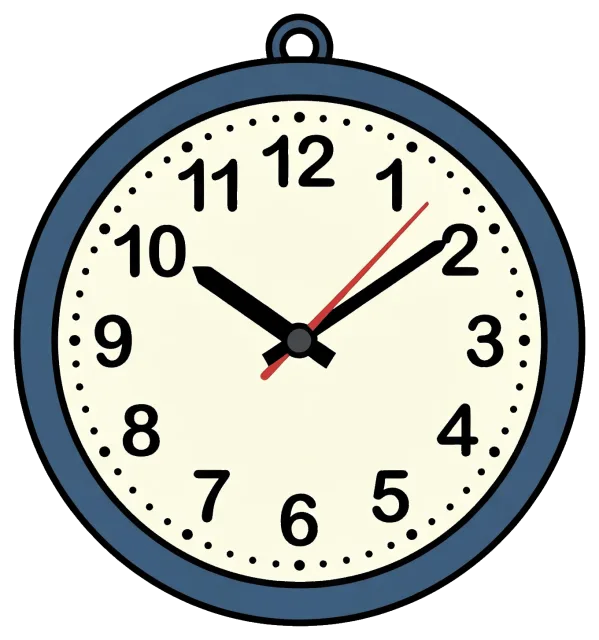 Cartoon style clock showing 10:10:07