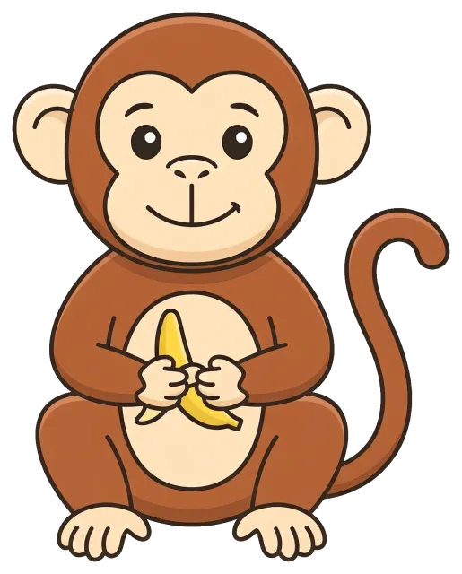 Centered cartoon monkey holding a banana