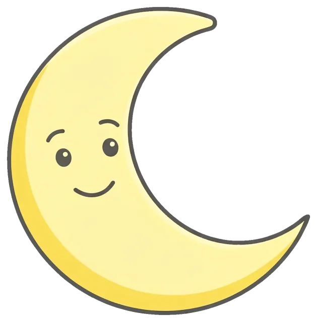 Centered cartoon moon with smiling face