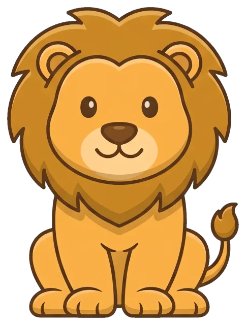 Centered Cute Lion Cartoon with Mane