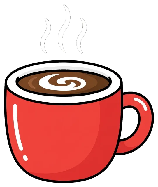 Centered red coffee cup with steam and latte art