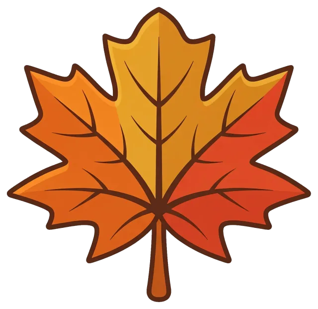 Colorful fall maple leaf with orange and red hues