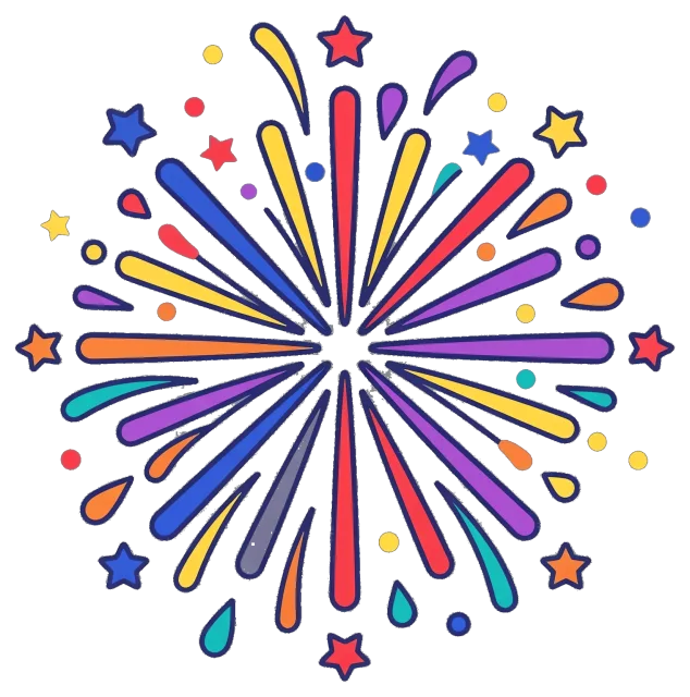 Colorful Fireworks Burst on Grey Background