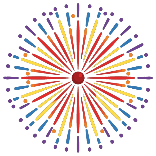 Colorful Fireworks Burst with Red, Yellow, Blue, and Purple Rays