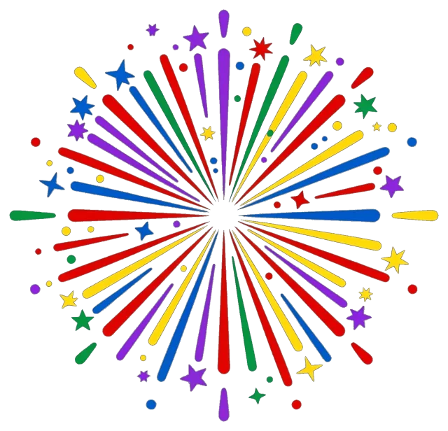 Colorful Fireworks Burst with Stars and Dots
