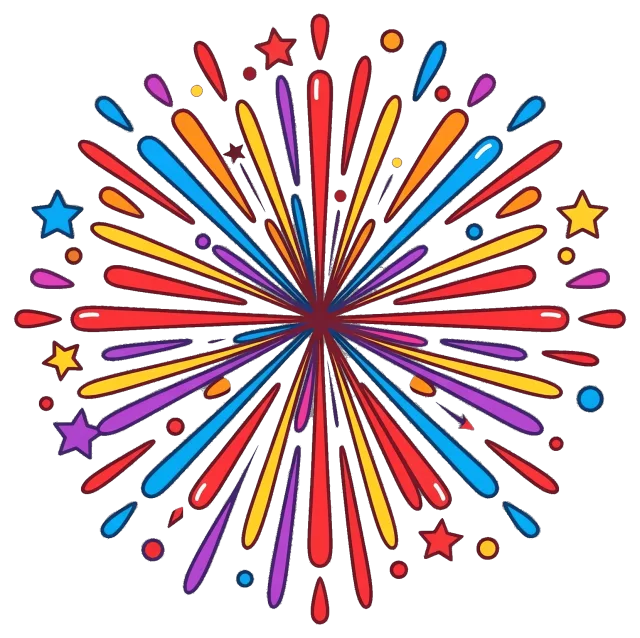 Colorful Fireworks Burst with Stars and Dots