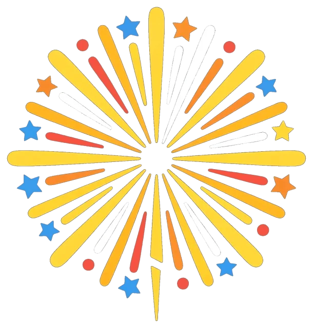 Colorful Fireworks Burst with Stars and Dots