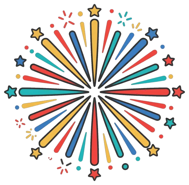 Colorful Fireworks Burst with Stars and Sparkles