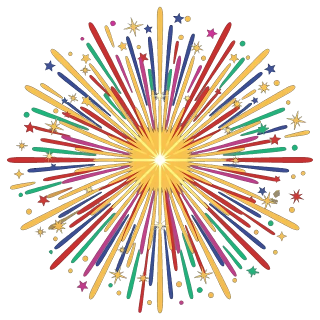 Colorful Fireworks Burst with Stars and Sparkles