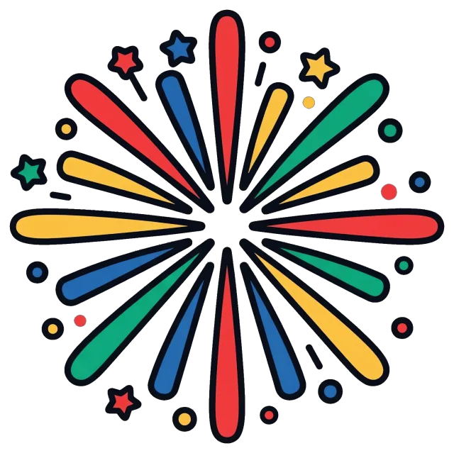 Colorful Fireworks Burst with Stars on Grey Background