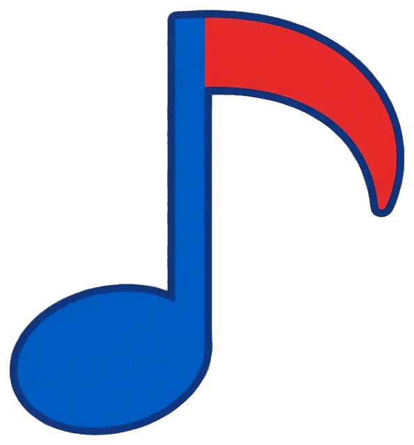 Colorful music note icon with blue and red segments