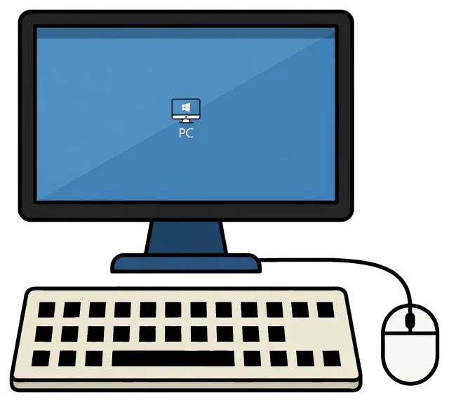 Computer clipart with monitor, keyboard, and mouse on grey background