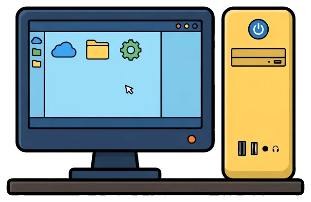 Computer with desktop screen and yellow tower case