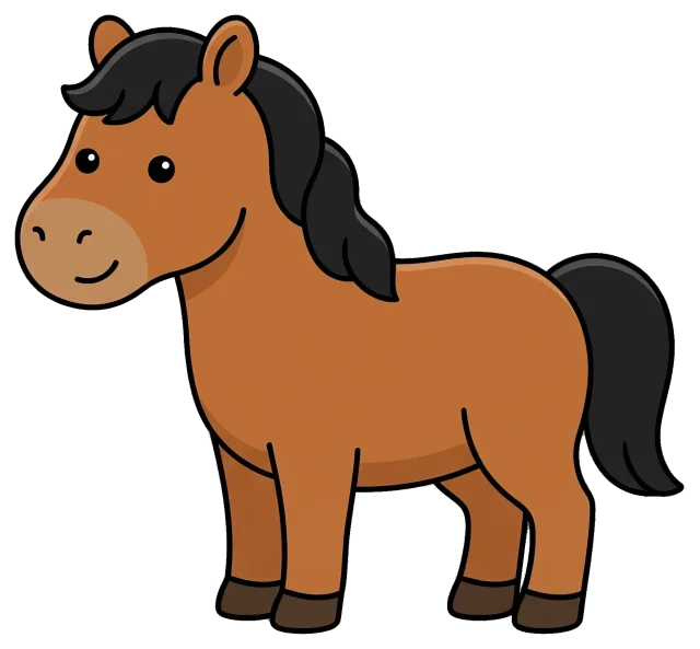 Cute brown horse with black mane and tail cartoon