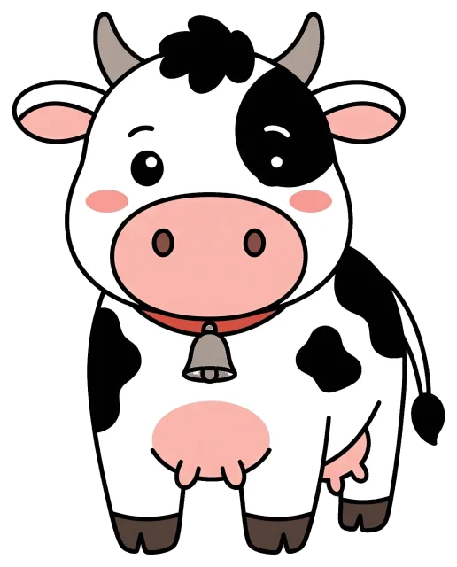 Cute cartoon cow with bell on grey background