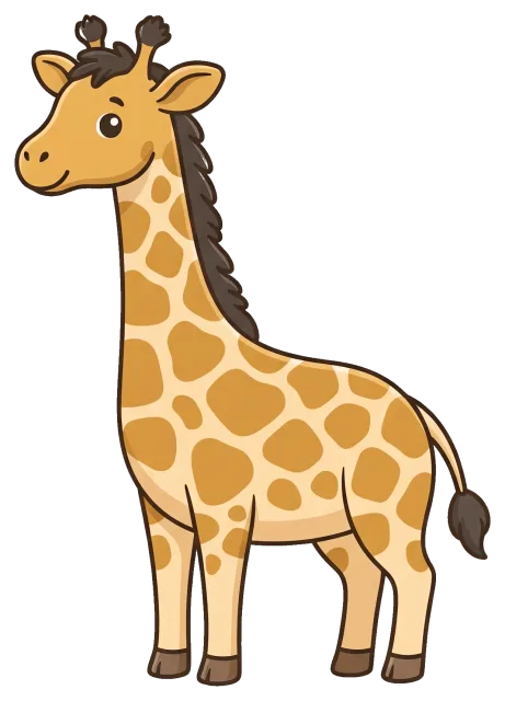 Cute cartoon giraffe with brown spots and mane