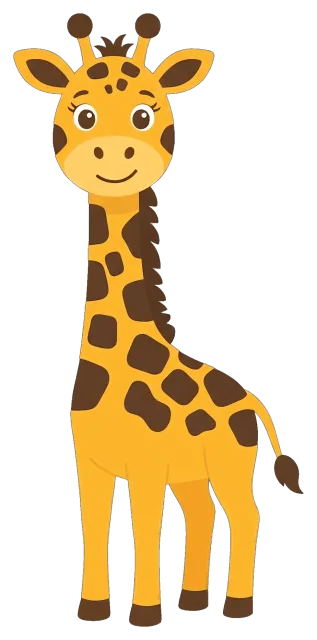 Cute cartoon giraffe with brown spots and smiling face