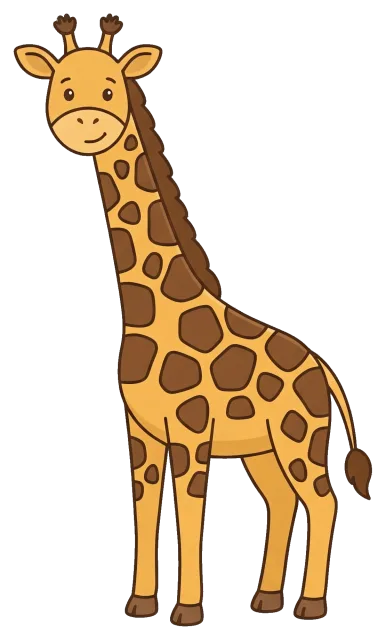 Cute cartoon giraffe with brown spots and smiling face