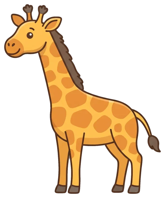 Cute cartoon giraffe with orange spots on grey background