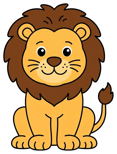 Cute cartoon lion sitting with a friendly expression