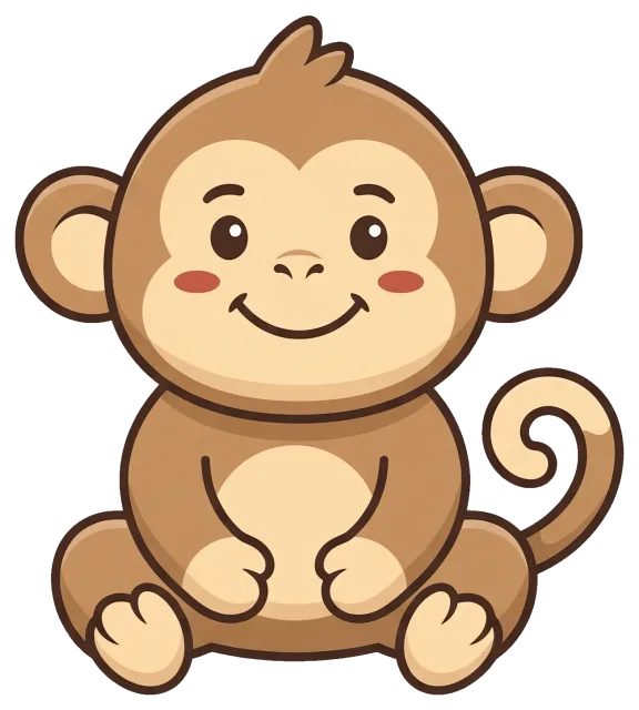 Cute cartoon monkey sitting and smiling