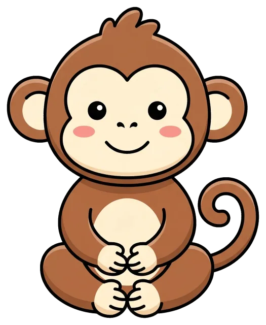 Cute cartoon monkey sitting with a smile