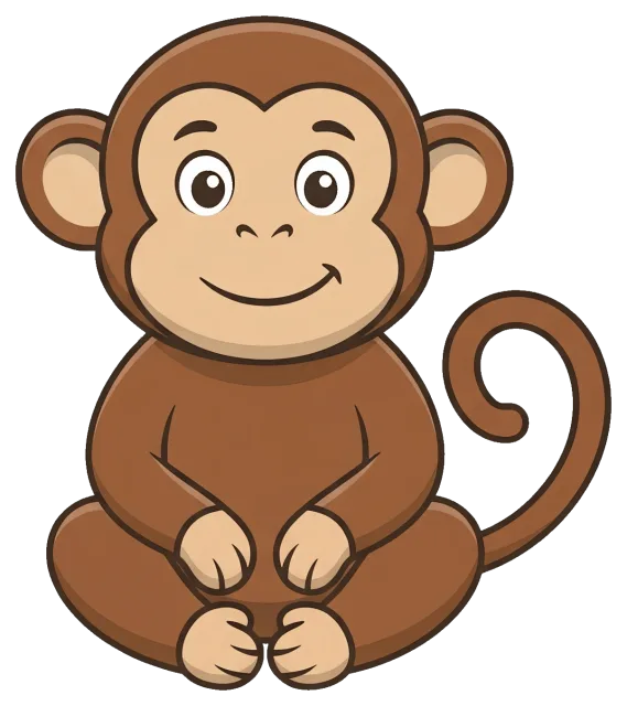 Cute cartoon monkey sitting with a smile