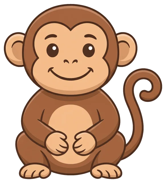 Cute cartoon monkey sitting with curled tail