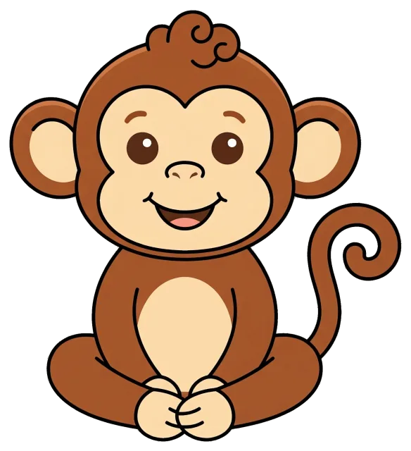 Cute cartoon monkey sitting with curled tail
