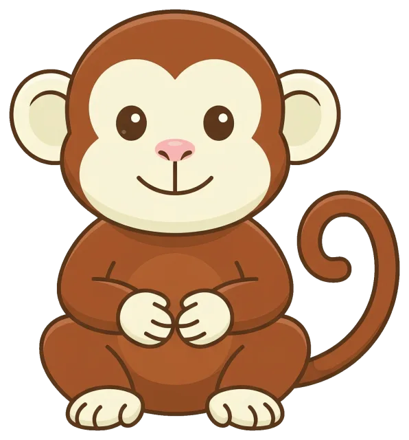 Cute cartoon monkey sitting with curled tail