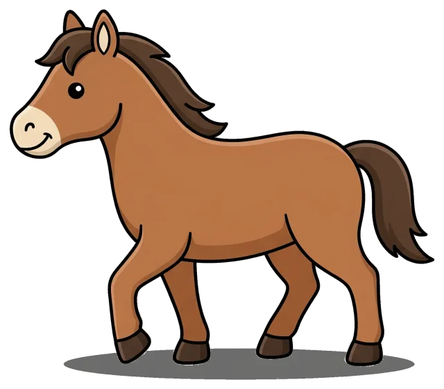 Cute cartoon style brown horse