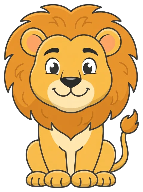 Cute smiling lion with a full mane sitting